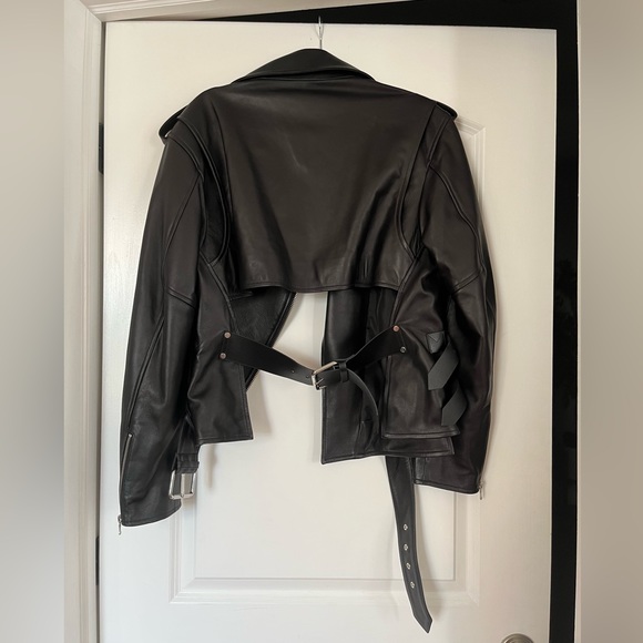 MONSE Cutout Belted Leather Biker Jacket in Black Medium - Picture 12 of 14